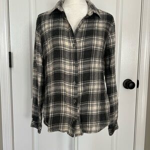 Bella Dahl Women’s Gray Plaid Button Down Flannel 100% Rayon Size Extra Small
